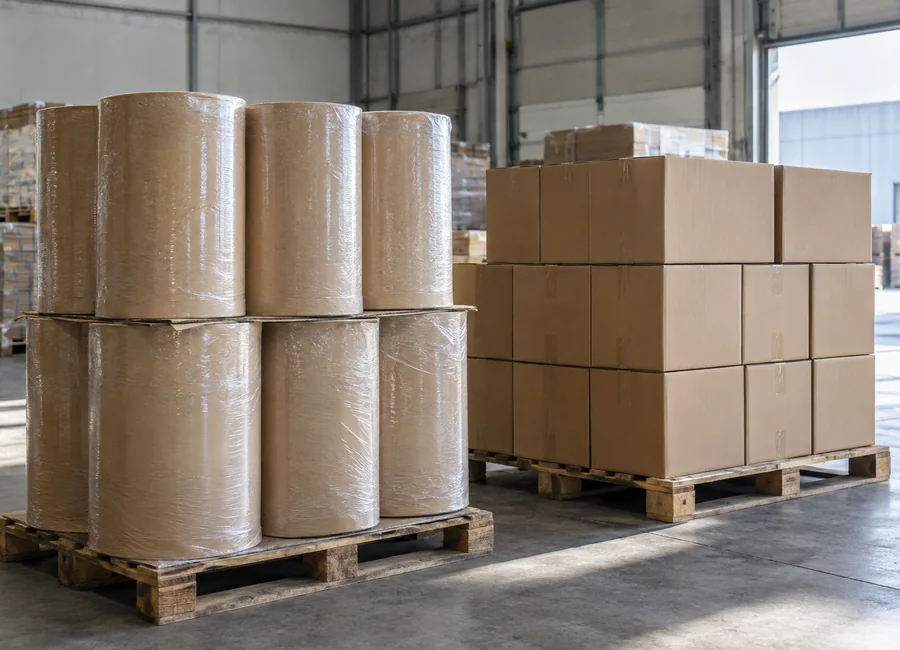 Protected rolls and plain cartons on separate dispatch pallets