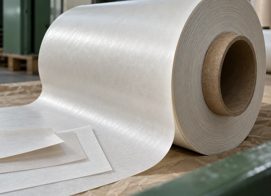 Parchment jumbo roll and slit-edge inspection samples — material detail