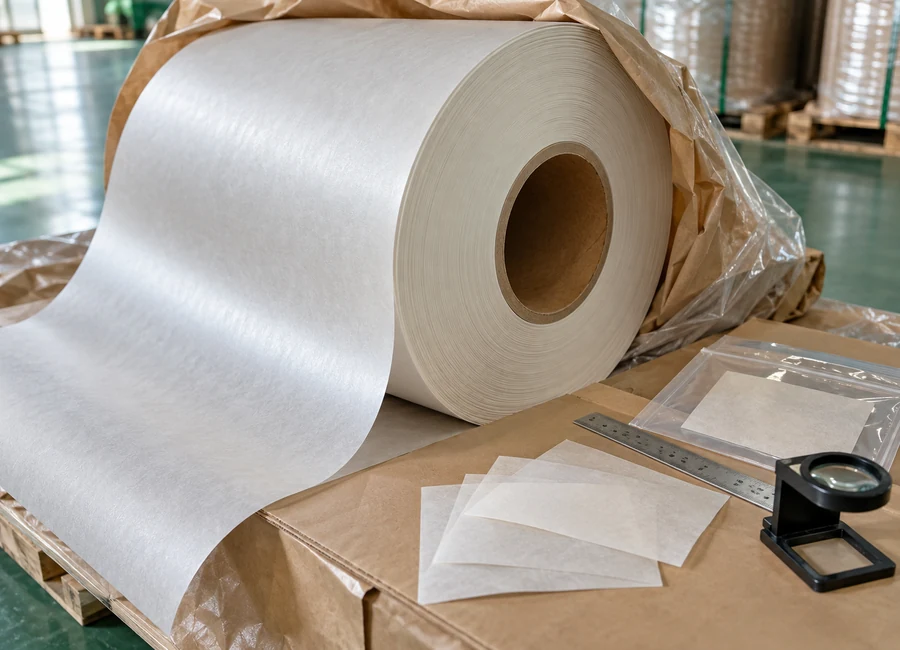 Parchment jumbo roll and slit-edge inspection samples — packing inspection
