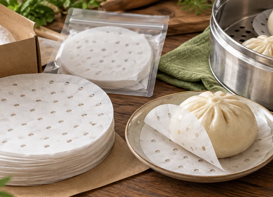 Perforated steaming liners and cooked bun release comparison — packing inspection