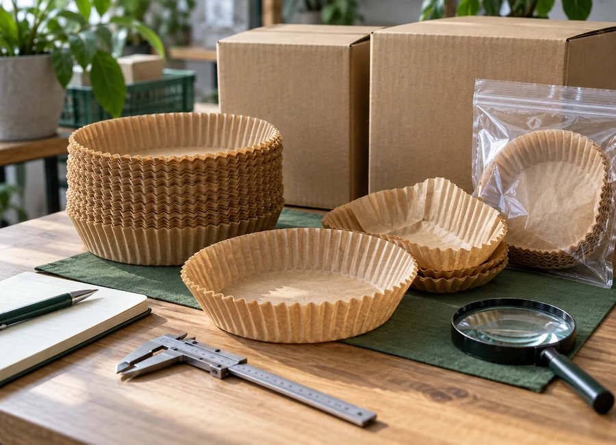 Air fryer paper liner packs for retail return assessment — packing inspection