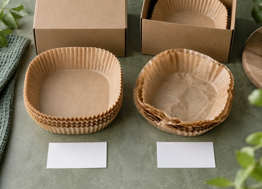 Air fryer paper liner packs for retail return assessment — sample comparison