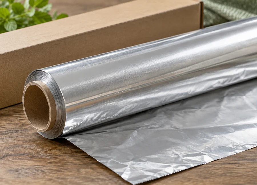 Household aluminum foil roll and dispensing inspection setup — material detail