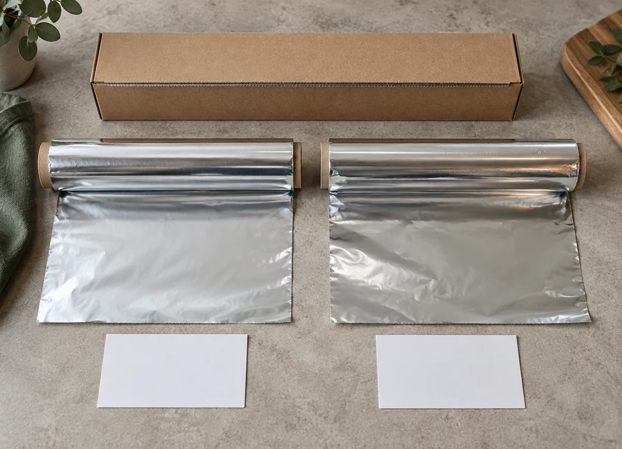 Household aluminum foil roll and dispensing inspection setup — sample comparison