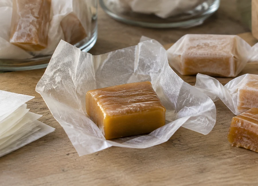 Candy wrapping paper and stored confectionery samples — material detail